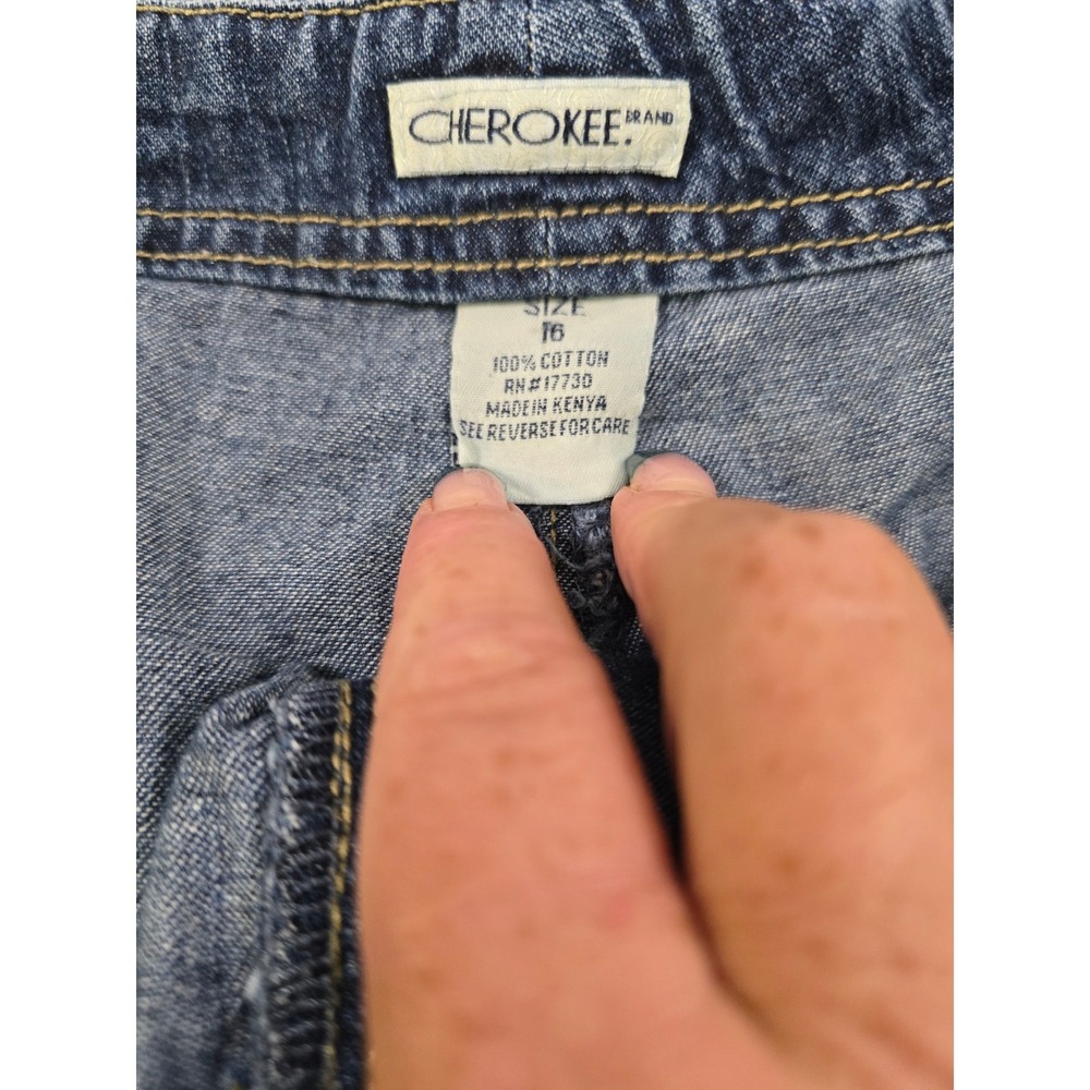 Cherokee Brand Womens Denim Shorts Blue Elastic Waist Drawstring Size 16 Cotton - Picture 5 of 9